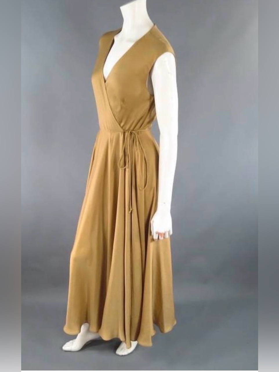 Ralph Lauren Size 10 Gold Silk Lined Satin Wrap Maxi Dress